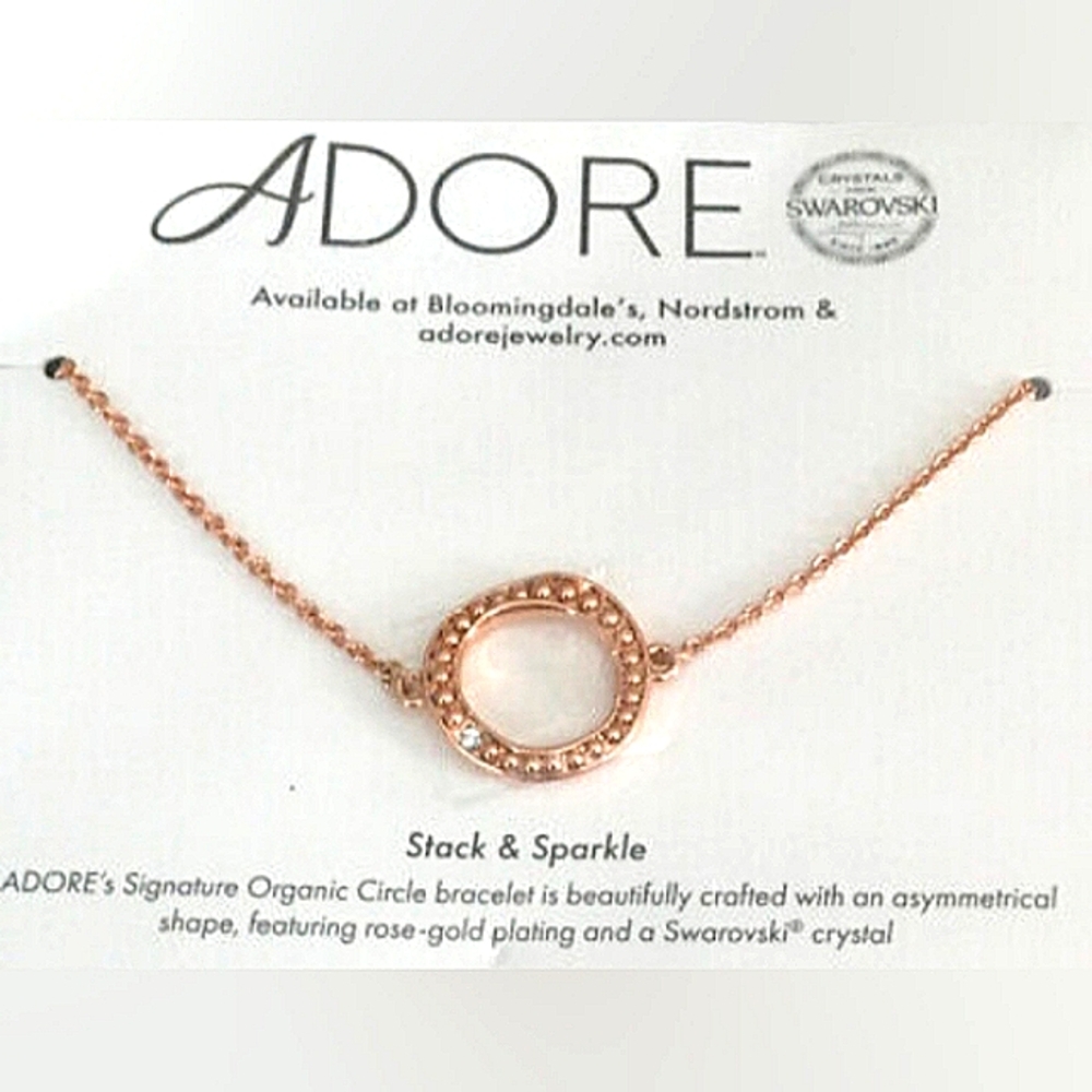 Adore by Swarovski Pink Rose Gold Bracelet Organic Circle Charm W/box - Picture 2 of 11